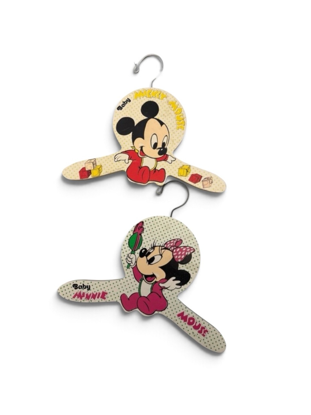 ❤️VTG 80s Disney Mickey Minnie Wooden Kids Toddler Clothing Hangers Collectible